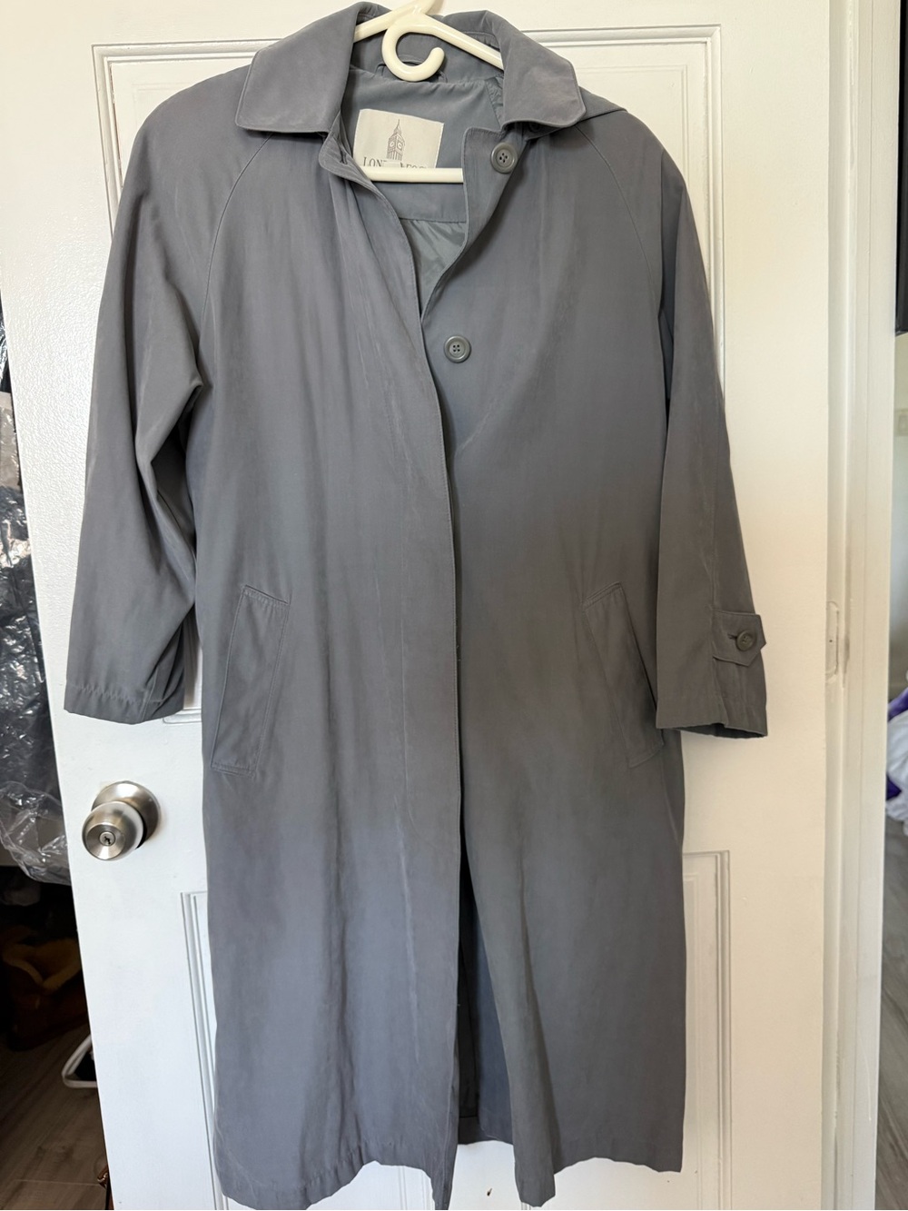 London Fog Gray Trench Coat with Embroidered Label